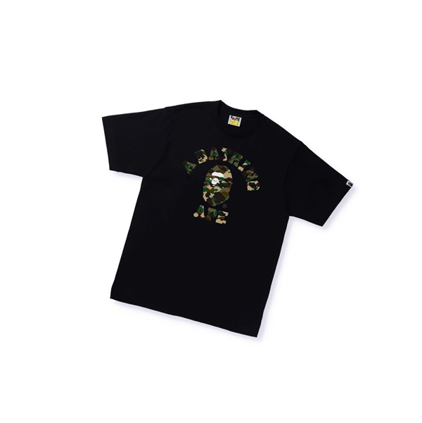 Men's A BATHING APE 1st Camo Crazy College Tee Short Sleeve T Shirts Black | QMGW39204