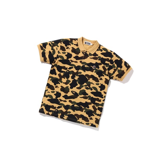 Men's A BATHING APE 1st Camo One Point Short Sleeve Polo Yellow | AMTZ19874