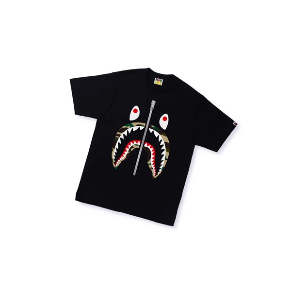 Men's A BATHING APE 1st Camo Shark Tee Short Sleeve T Shirts Black | HYIN04182