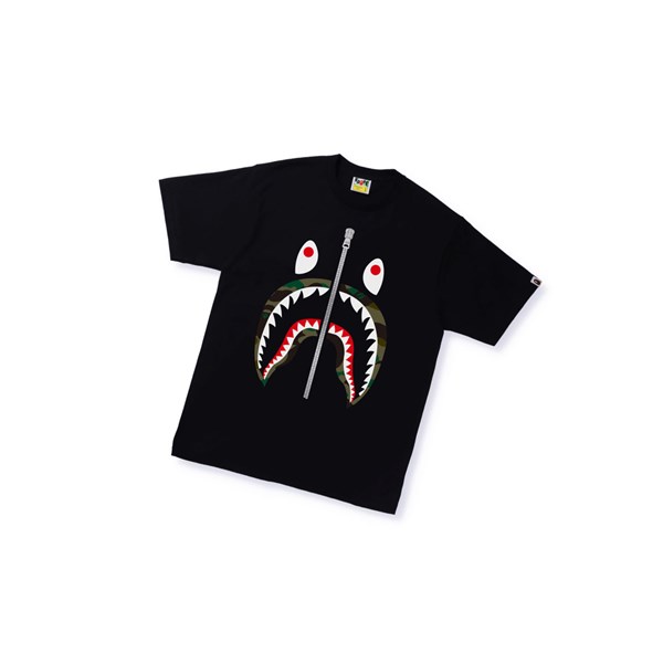 Men's A BATHING APE 1st Camo Shark Tee Short Sleeve T Shirts Black | UDLK62197