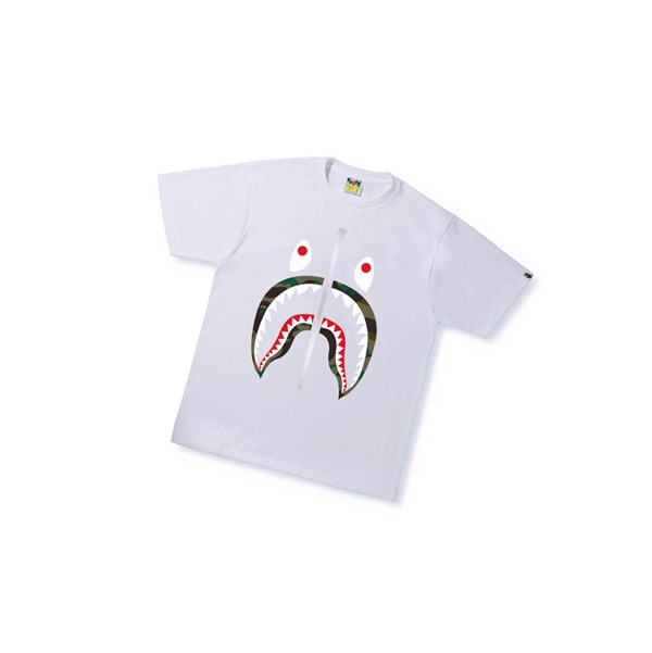 Men's A BATHING APE 1st Camo Shark Tee Short Sleeve T Shirts White | YJBI67845