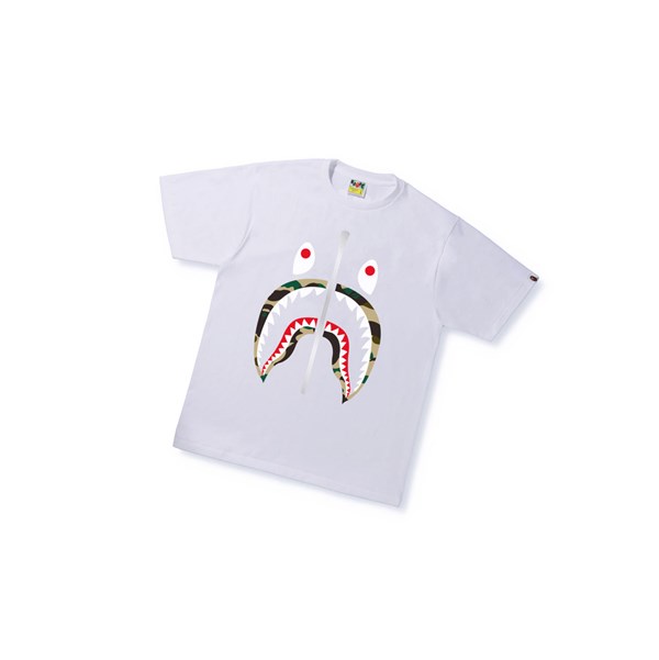 Men's A BATHING APE 1st Camo Shark Tee Short Sleeve T Shirts White | ZUFO34906