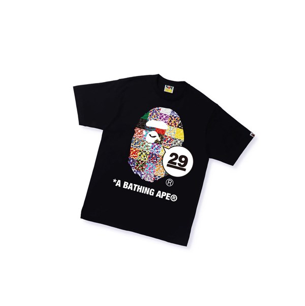 Men's A BATHING APE A Bathing Ape 29th Anniversary Ape Head Tee Short Sleeve T Shirts Black | AMUL12598