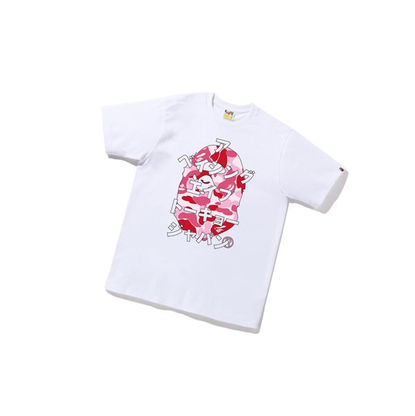 Men's A BATHING APE Abc Camo Japanese Letters Tee Short Sleeve T Shirts White | LZGJ92175