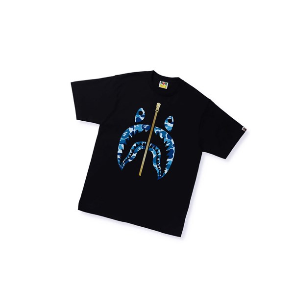 Men's A BATHING APE Abc Camo Shark Tee Short Sleeve T Shirts Black | LFKG68142