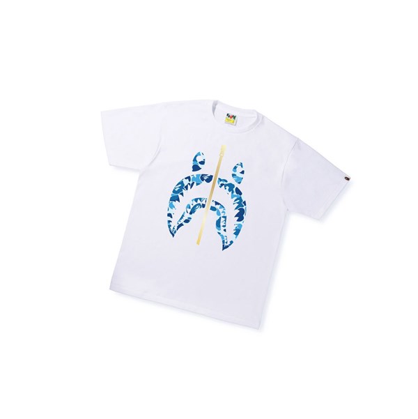 Men's A BATHING APE Abc Camo Shark Tee Short Sleeve T Shirts White | RLAT17302