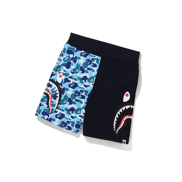 Men's A BATHING APE Abc Camo Side Shark Sweat Shorts Blue | IGFB01472