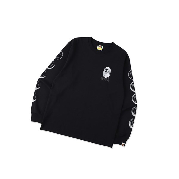 Men's A BATHING APE Ape Head Moon Long Sleeve Tee Long Sleeve T Shirts Black | ROXS85763