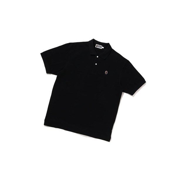 Men's A BATHING APE Ape Head One Point Relaxed Fit Short Sleeve Polo Black | PGLR24689