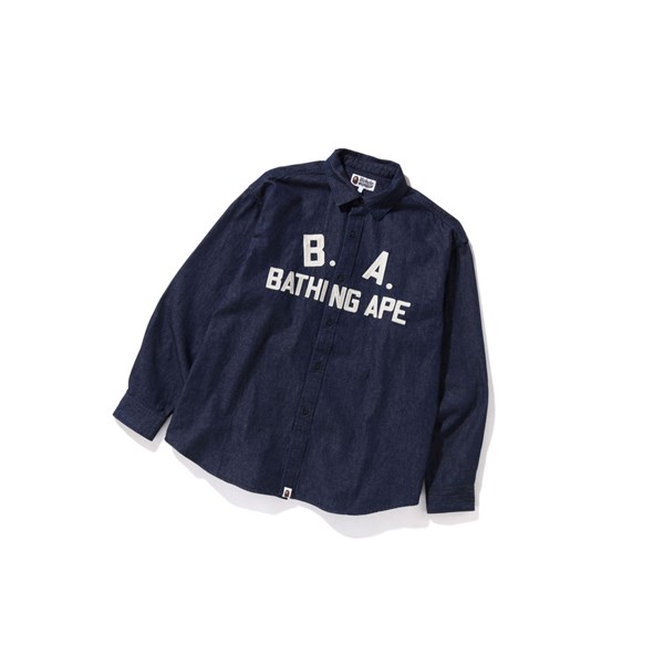 Men's A BATHING APE B.A Loose Fit Denim Long Sleeve Shirts Blue | CISZ93450