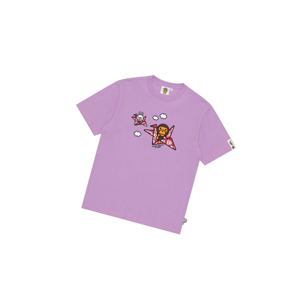 Men's A BATHING APE Baby Milo Print Tee Short Sleeve T Shirts Purple | OUGE25197