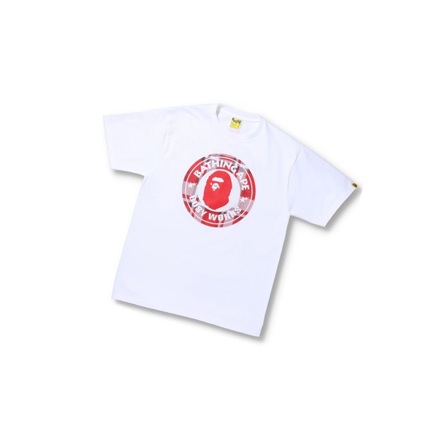 Men's A BATHING APE Bape® Check Gift Busy Works Tee Short Sleeve T Shirts White | AQDU24786