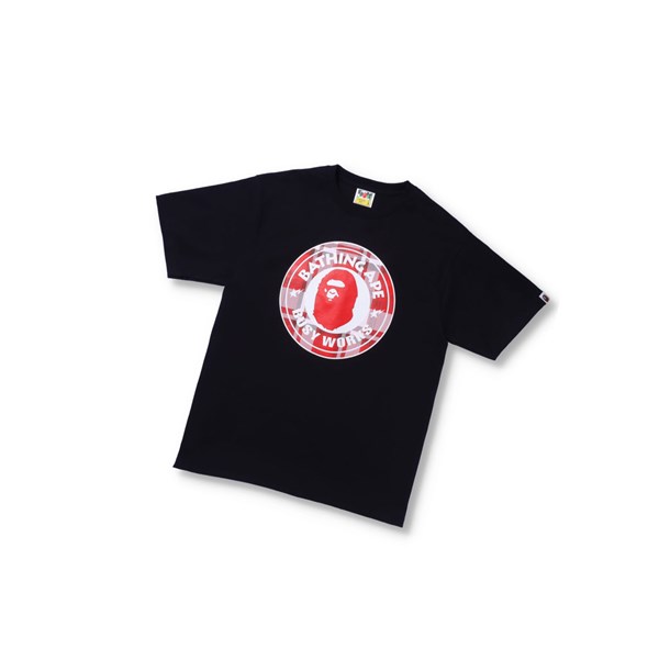 Men's A BATHING APE Bape® Check Gift Busy Works Tee Short Sleeve T Shirts Black | KHLJ10725