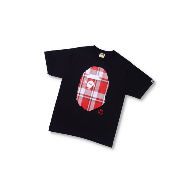 Men's A BATHING APE Bape® Check Gift Ape Head Tee Short Sleeve T Shirts Black | XGFP50168