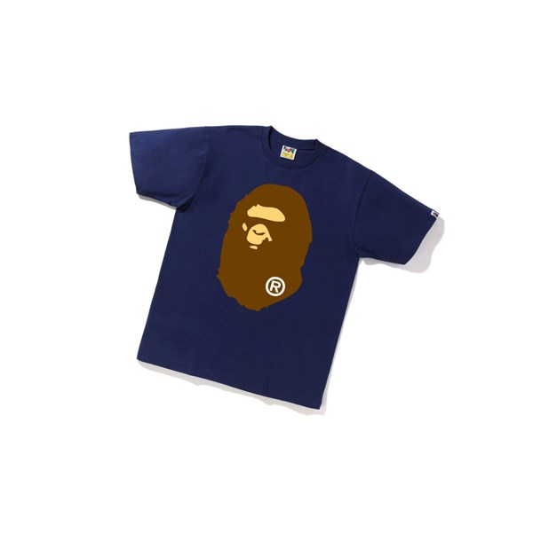 Men's A BATHING APE Big Ape Head Tee Short Sleeve T Shirts Navy Blue | ZREV67309