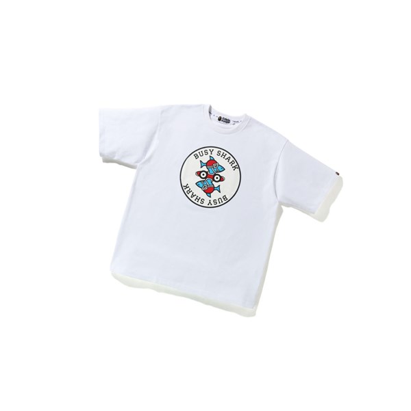 Men's A BATHING APE Busy Shark Relaxed Fit Heavy Weight Tee Short Sleeve T Shirts White | MCNB64150