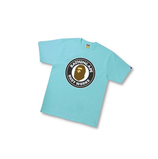 Men's A BATHING APE Busy Works Tee Short Sleeve T Shirts Sky Blue | SHNV53108