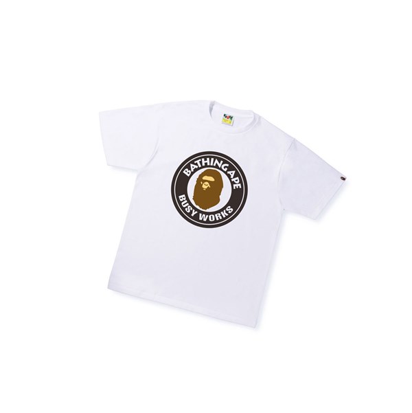 Men's A BATHING APE Busy Works Tee Short Sleeve T Shirts White | ZEGV87946