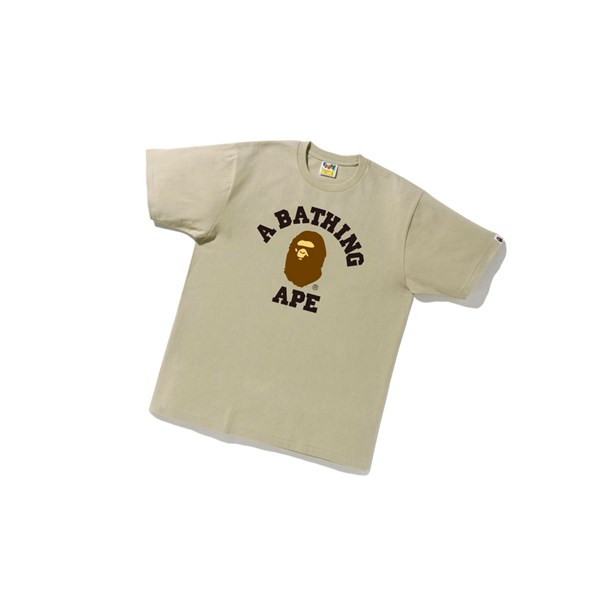 Men's A BATHING APE College Tee Short Sleeve T Shirts Beige | DJYL08375