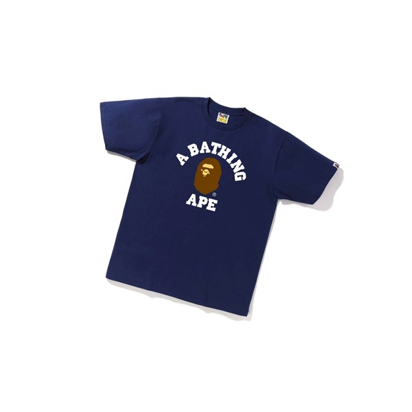 Men's A BATHING APE College Tee Short Sleeve T Shirts Navy Blue | WAGJ83942