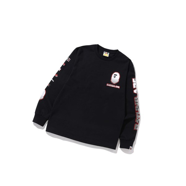 Men's A BATHING APE Graphic #1 L/S Tee Long Sleeve T Shirts Black | RAZM07638