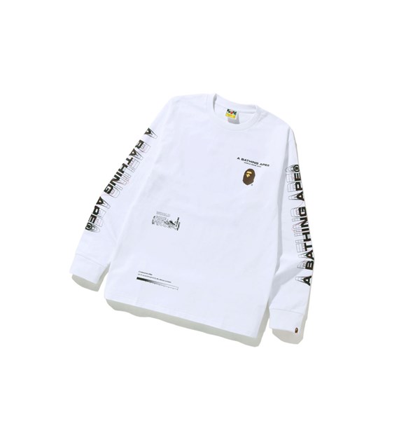 Men's A BATHING APE Graphic #2 L/S Tee Long Sleeve T Shirts Bleached White | VMHJ10586