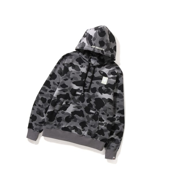 Men's A BATHING APE Grid Camo Pullover Hoodies Black | WMZQ72095