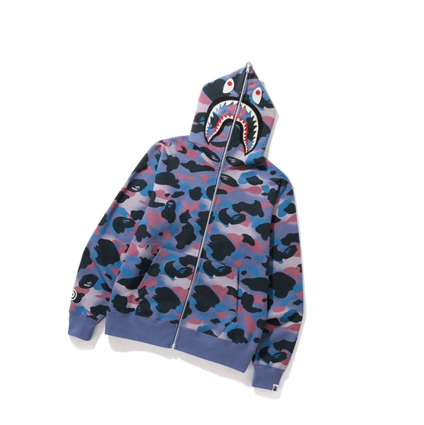 Men's A BATHING APE Grid Camo Shark Full Zip Throughs Hoodie Purple | SEAW54067