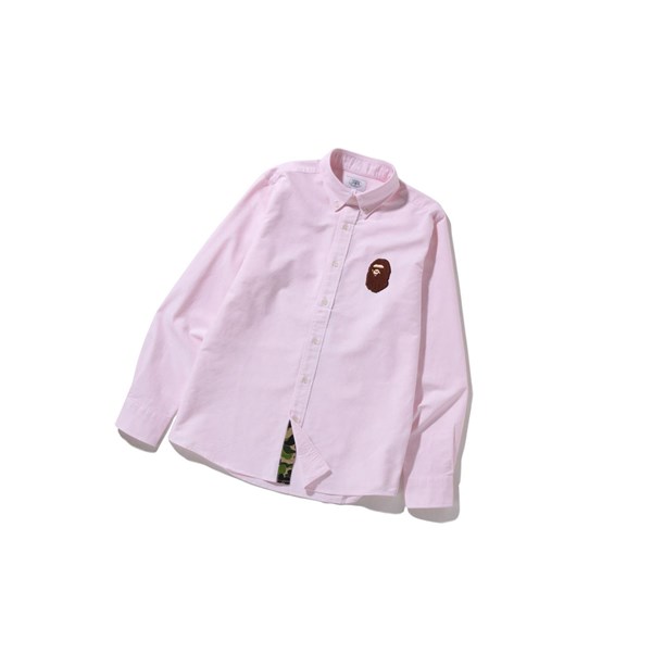 Men's A BATHING APE Large Ape Head Oxford Bd Long Sleeve Shirts Pink | AZDW91027