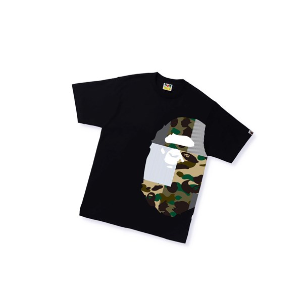 Men's A BATHING APE Military Crazy Side Big Ape Head Tee Short Sleeve T Shirts Black | SYDQ19720