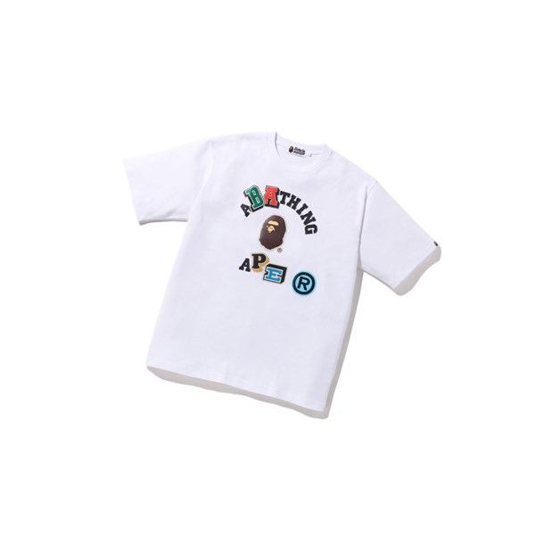 Men's A BATHING APE Multi Fonts Relaxed Fit College Tee Short Sleeve T Shirts White | JDLZ32876