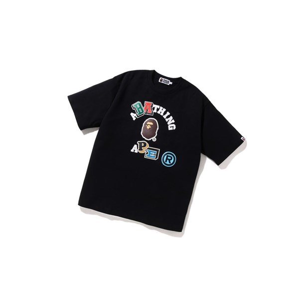 Men's A BATHING APE Multi Fonts Relaxed Fit College Tee Short Sleeve T Shirts Black | QHZR97105