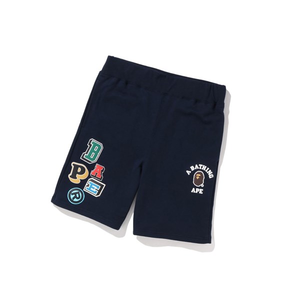 Men's A BATHING APE Multi Fonts Sweat Shorts Navy Blue | KEAV98761