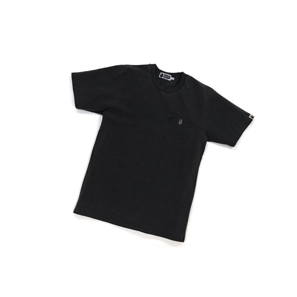 Men's A BATHING APE One Point Overdye Pocket Tee Short Sleeve T Shirts Black | DFTW78093