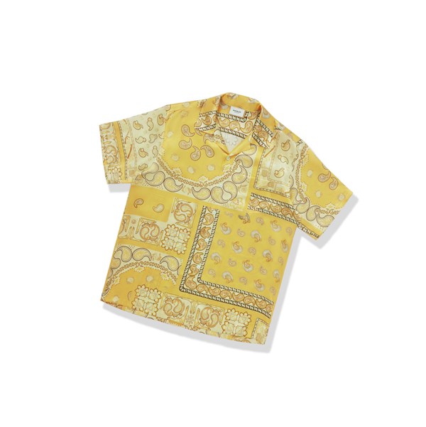 Men's A BATHING APE Paisley Print Short Sleeve Shirts Yellow | IRDG86502