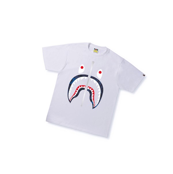 Men's A BATHING APE Sand Camo Shark Tee Short Sleeve T Shirts White | UWYO40236