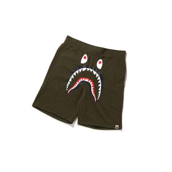 Men's A BATHING APE Shark Sweat Shorts Army Green | VQFP09837