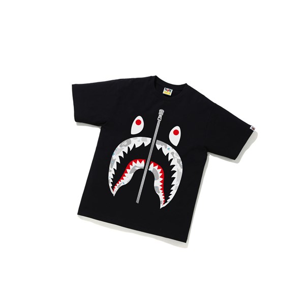 Men's A BATHING APE Space Camo Shark Tee Short Sleeve T Shirts Black | KEYF08259