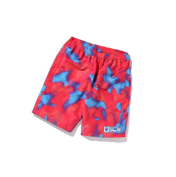 Men's A BATHING APE Stroke Camo Beach Shorts Bright Red | QTUZ50328