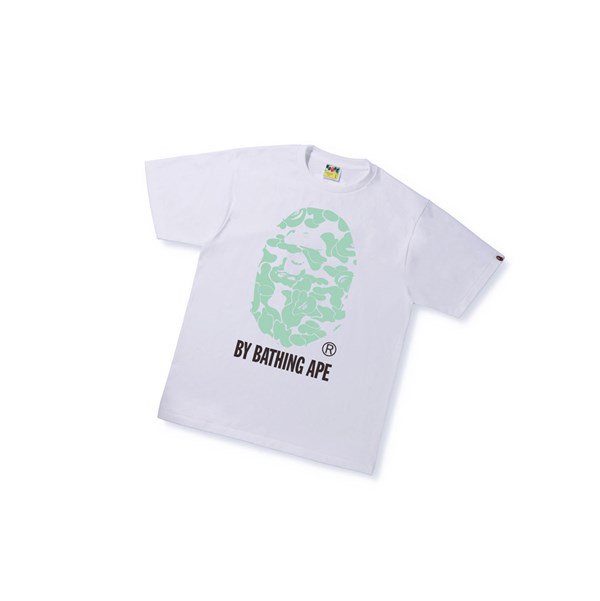 Men's A BATHING APE Text Code Camo By Bathing Ape Tee Short Sleeve T Shirts White | VCKS84203