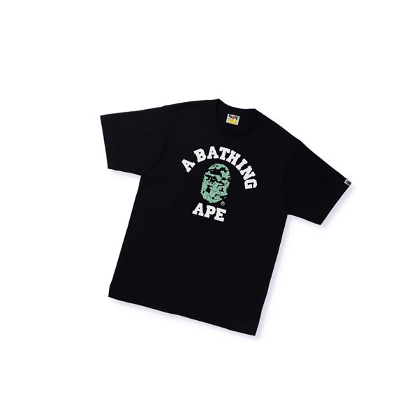 Men's A BATHING APE Text Code Camo College Tee Short Sleeve T Shirts Black | REYT35946