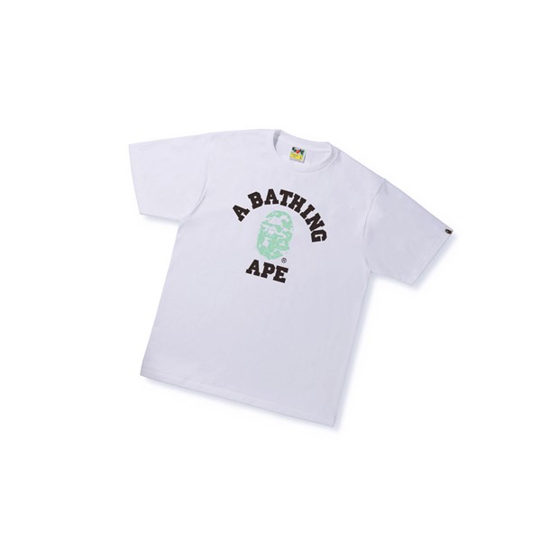 Men's A BATHING APE Text Code Camo College Tee Short Sleeve T Shirts White | VSJQ50341