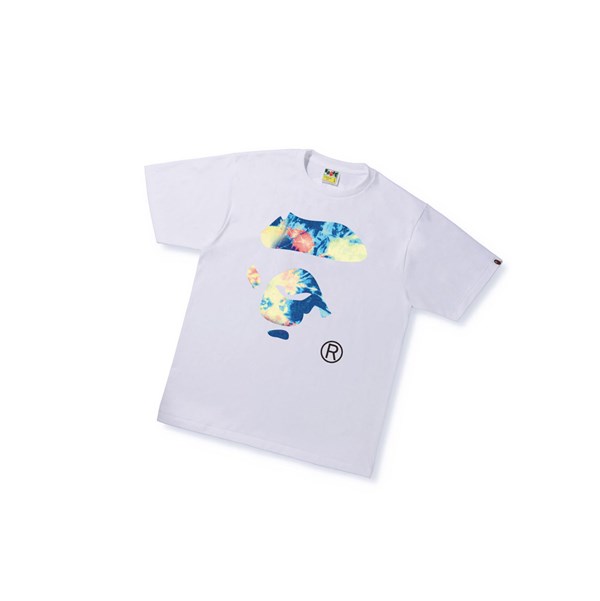 Men's A BATHING APE Tie Dye Ape Face Tee Short Sleeve T Shirts White | CJAL80276