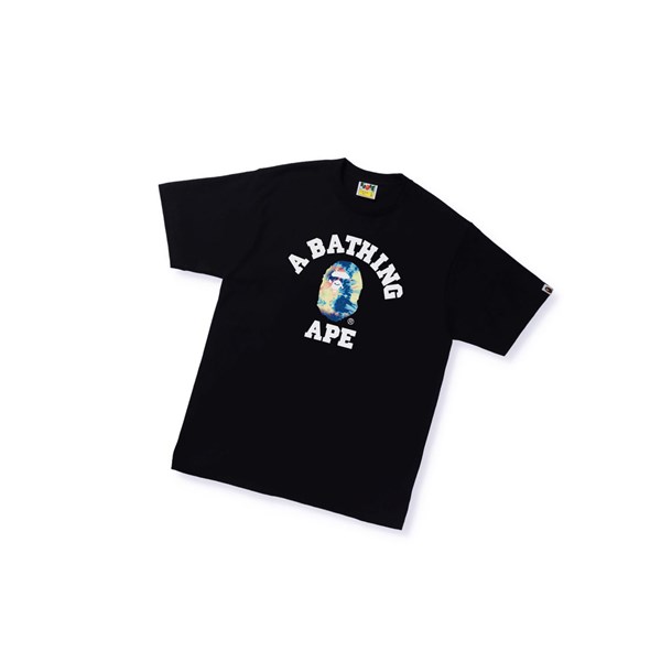 Men's A BATHING APE Tie Dye College Tee Short Sleeve T Shirts Black | DEKN86705