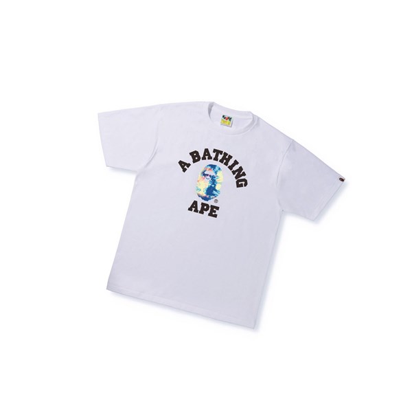 Men's A BATHING APE Tie Dye College Tee Short Sleeve T Shirts White | GEMN07453