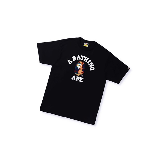 Men's A BATHING APE Tie Dye College Tee Short Sleeve T Shirts Black | JGYU47685