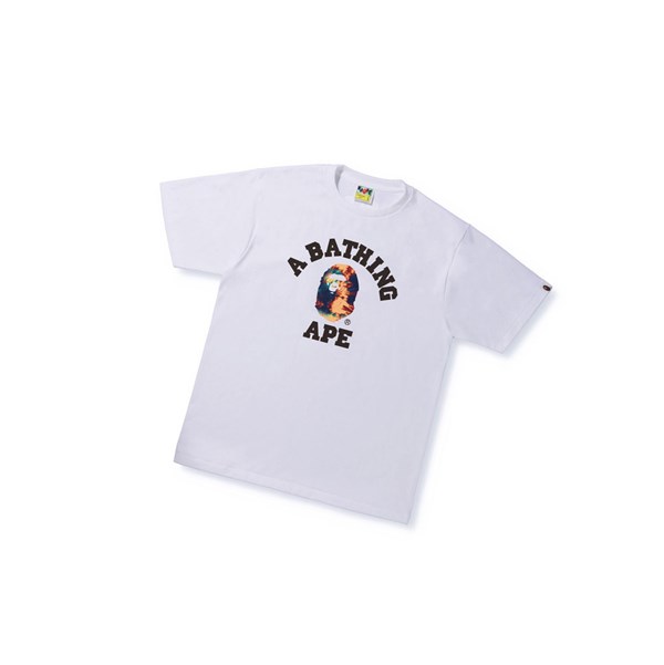 Men's A BATHING APE Tie Dye College Tee Short Sleeve T Shirts White | QYAW06413