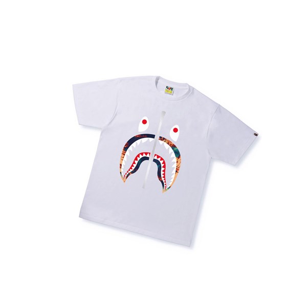 Men's A BATHING APE Tie Dye Shark Tee Short Sleeve T Shirts White | CEBN13045