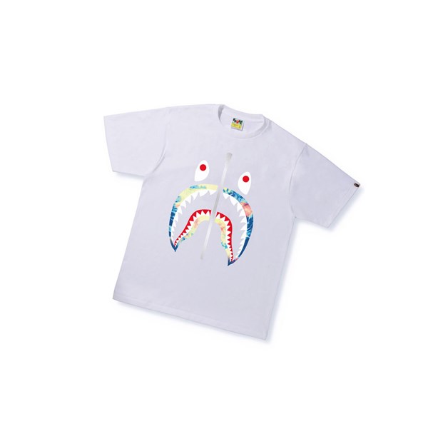 Men's A BATHING APE Tie Dye Shark Tee Short Sleeve T Shirts White | FDLV82034