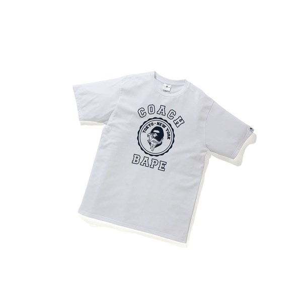 Men's A BATHING APE X Coach College Tee Short Sleeve T Shirts White | XMPG21953